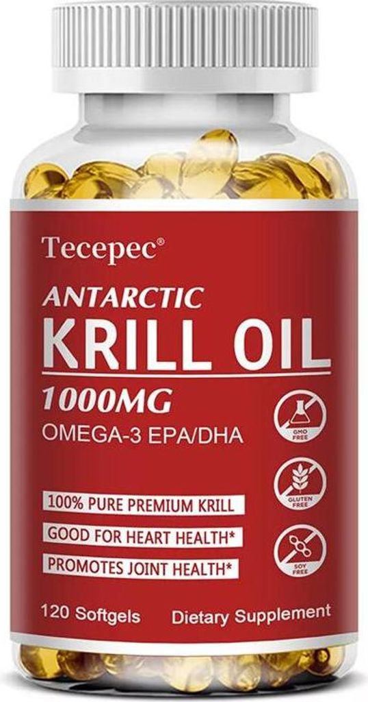 Antarctic Krill Oil 1000mg (120 Kapseln) Nahrungsergänzungsmittel, Herz, Gelenke, Haut, Gehirn, Augen, Knochen