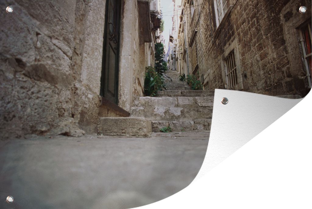 MuchoWow 60x40 cm Outdoor-Poster Gartendeko Sichtschutz Garten Poster für den Garten Treppe durch eine Gasse im jugoslawischen Dubrovnik