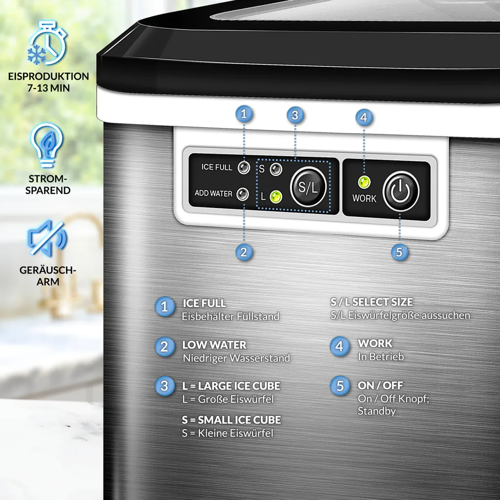 Machine à glaçons tillvex 2,2L Inox Argent : Icemaker robuste et rapide - 4