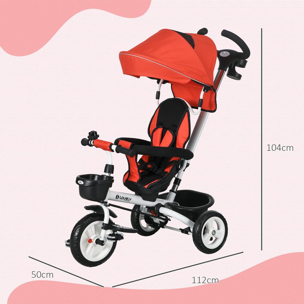 Tricycle HOMCOM 6 en 1 avec barre de poussée, tricycle pour