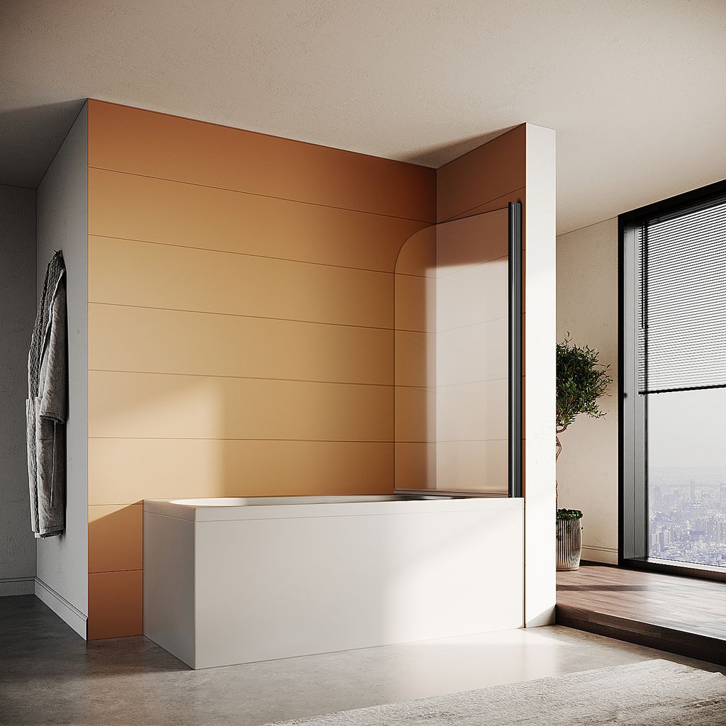 SONNI Badewannenaufsatz klappbar, Duschabtrennung für Badewanne 80x140cm NANO 6mm Glas ESG, mattschwarze Duschabtrennung