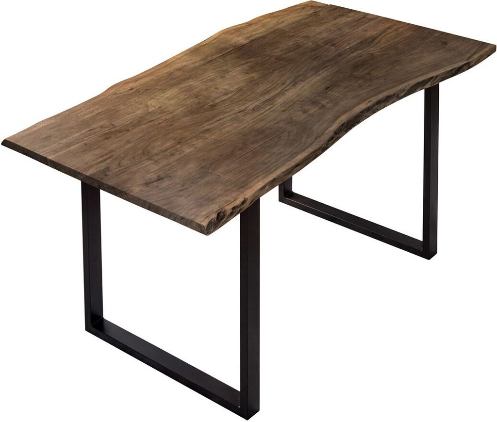 Esstisch Baumkante massiv Akazie nussbaumfarben 140 x 75 cm schwarz U-Gestell BILLY