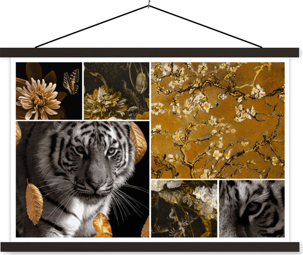 MuchoWow Textilposter Gold - Schwarz - Kunst - Glitter 90x60 cm mit schwarzem Rahmen - Aufhängungssatz