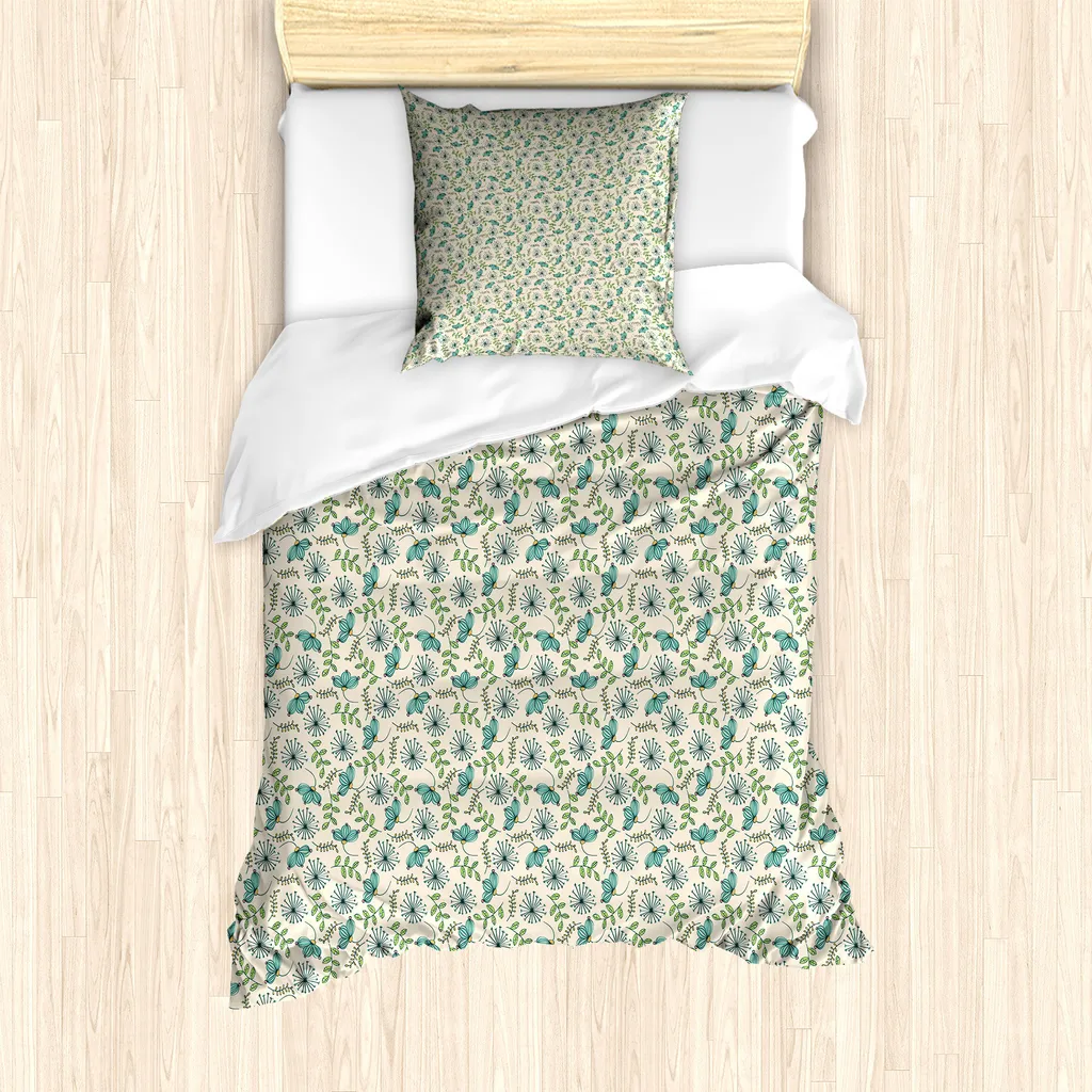 Set Copripiumino Singolo ABAKUHAUS 135x200 cm Champagne e Botanico