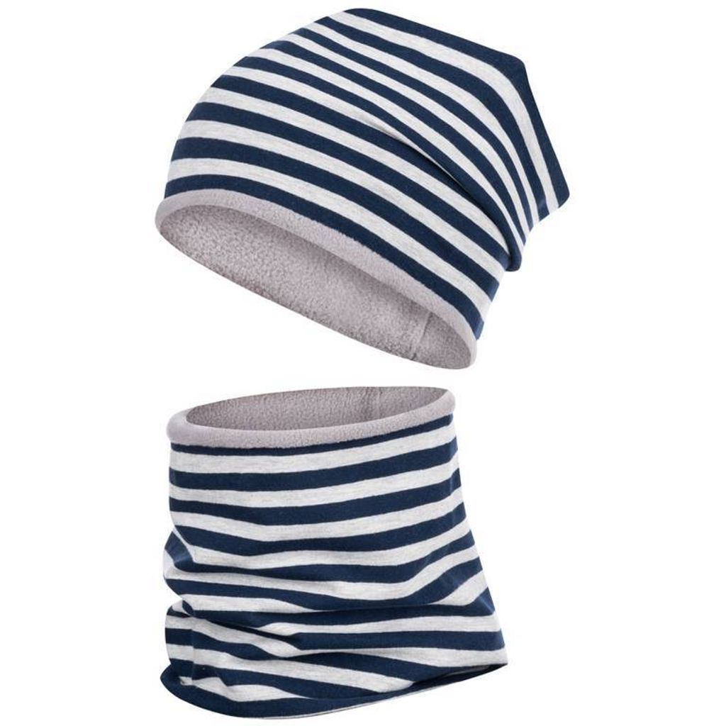 Jungen Wintermütze + Schlauchschal Winterset Beanie Snoo, Gr. (50-52, Dunkelblau-Grau