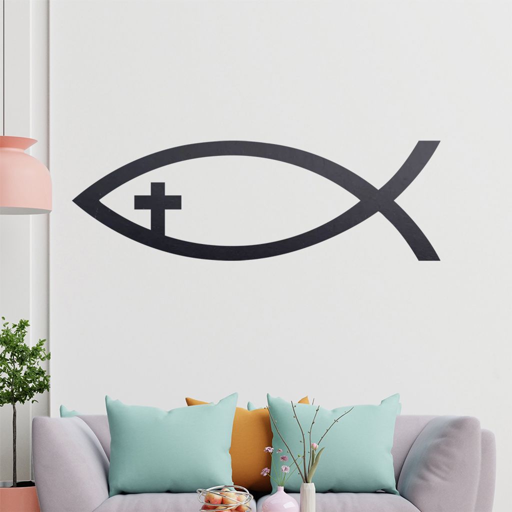 KIWISTAR Jesus Fisch - Christentum Nazareth Kreuzigung Kirche Himmel Wandtattoo in 6 Größen - Wandaufkleber Wall Sticker - Dekoration, Küche, Wo...