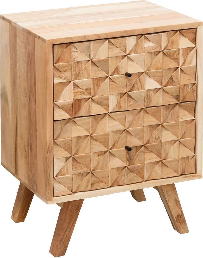 Nachtkonsole REWA 44x61x35cm Akazie Massivholz Nachtschrank Hoch | Landhaus Nachtkommode Boxspringbett | Nachttisch Schubladen | Nachtkästchen Nac...