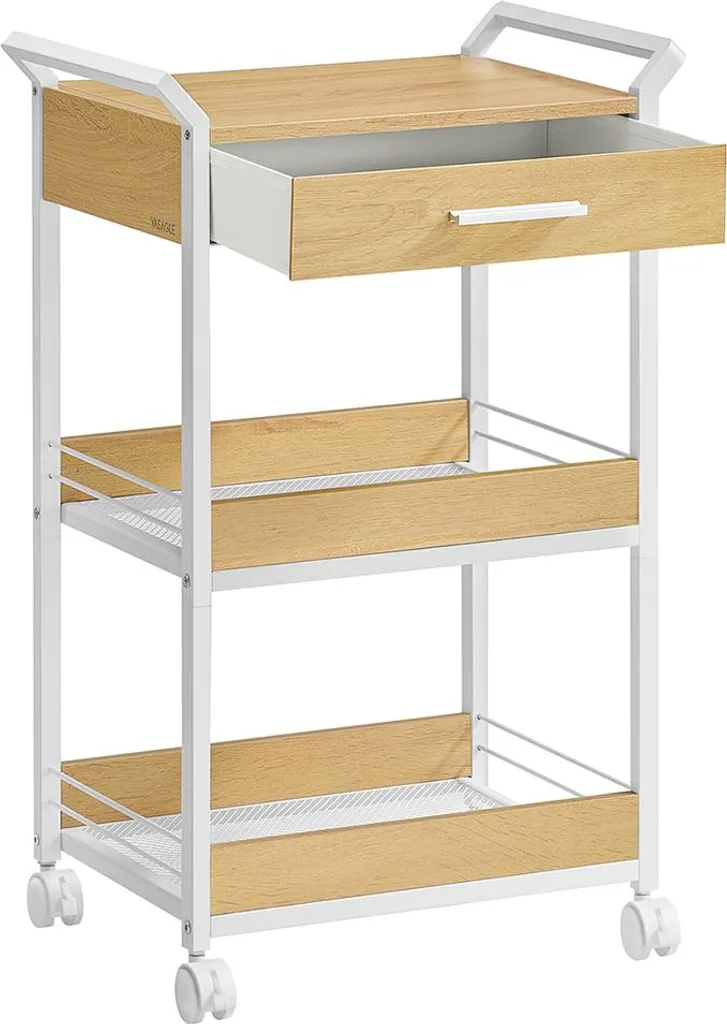Carrello Cucina 3 Ripiani Rovere Dorato e Bianco Nuvolato - Offerta Online