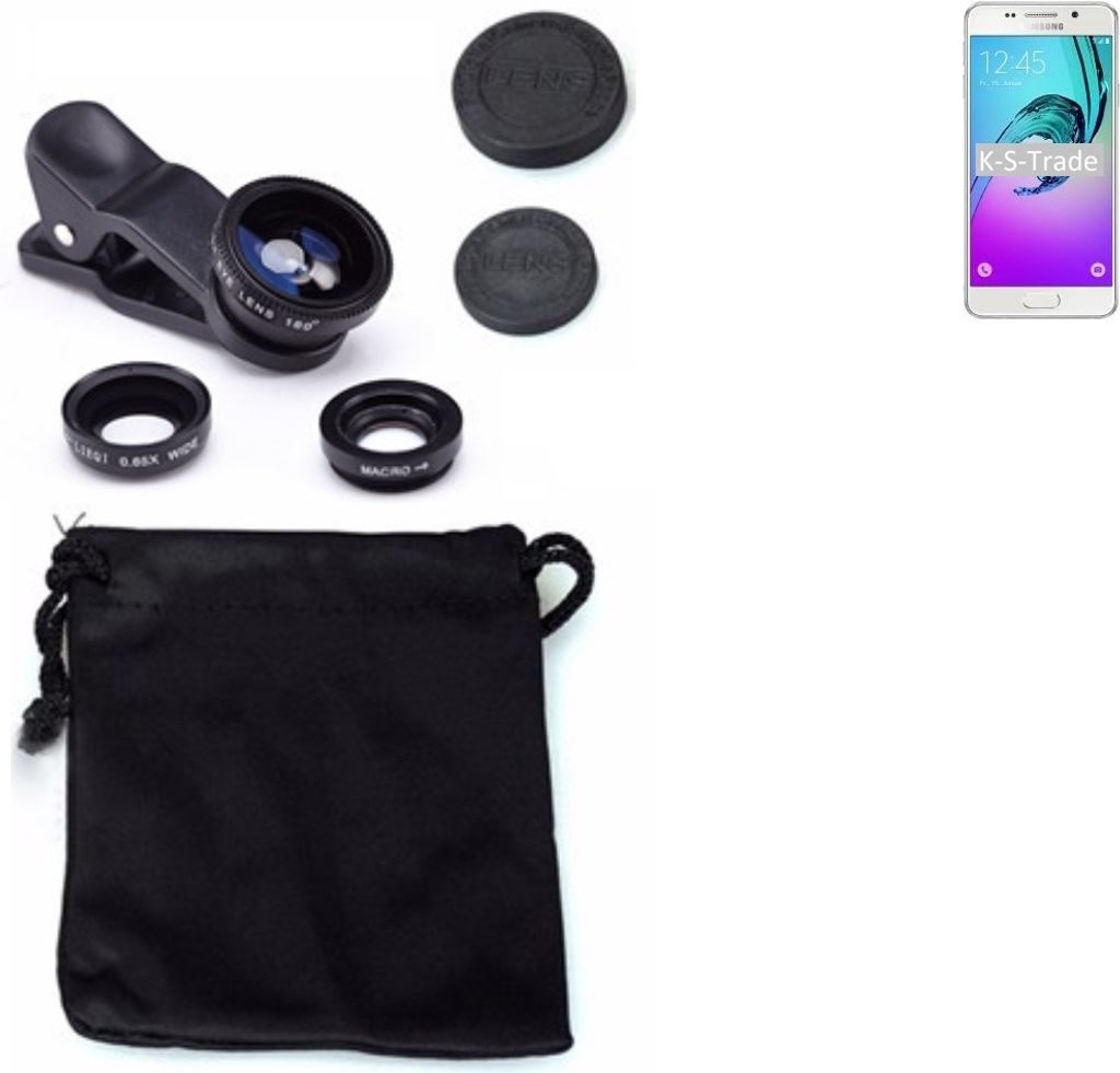 K-S-Trade Smartphone Kamera Linsen Set Kompatibel mit Samsung Galaxy A3 (2016) 3in1 Clip-On Kamera Adapter Macro Weitwinkel FishEye Fischauge Objektiv