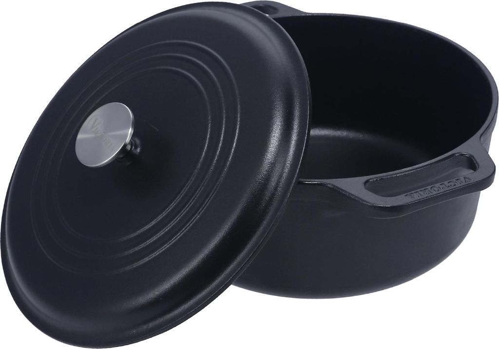 Victoria 35709 Dutch Oven Induktion Gusseisen Eingebrannte 29cm Topf Brot Backen 6,6L PTFE Frei Schwarz