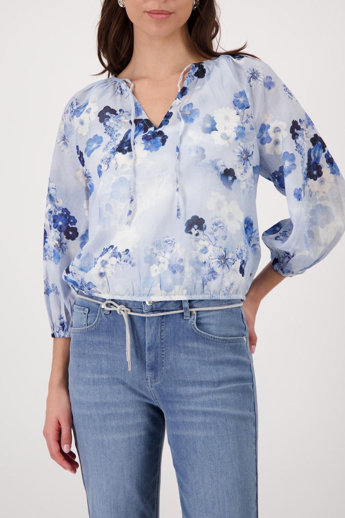 monari Elegante Bluse mit floralem Muster und Kräuseldetails aus Baumwolle und Viskose