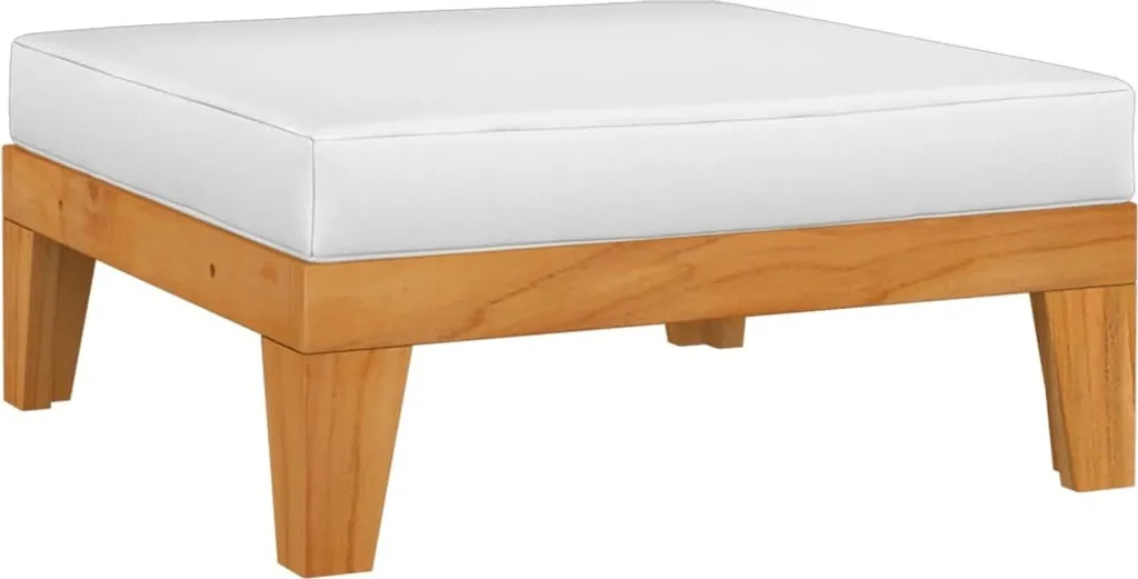 Poggiapiedi modulare con cuscini bianco-crema in legno massiccio di acacia