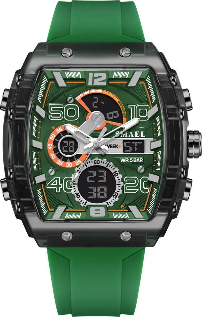 Montre Militaire SMAEL Homme - Chronomètre de Sport Vert Noir EM38670