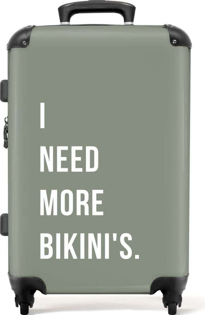 NoBoringSuitcases.com Großer Koffer - Ich brauche mehr Bikinis - Zitat - Grün - Kombinationsschloss TSA - Hartschalen Trolley 4 Rollen - 72 lit...