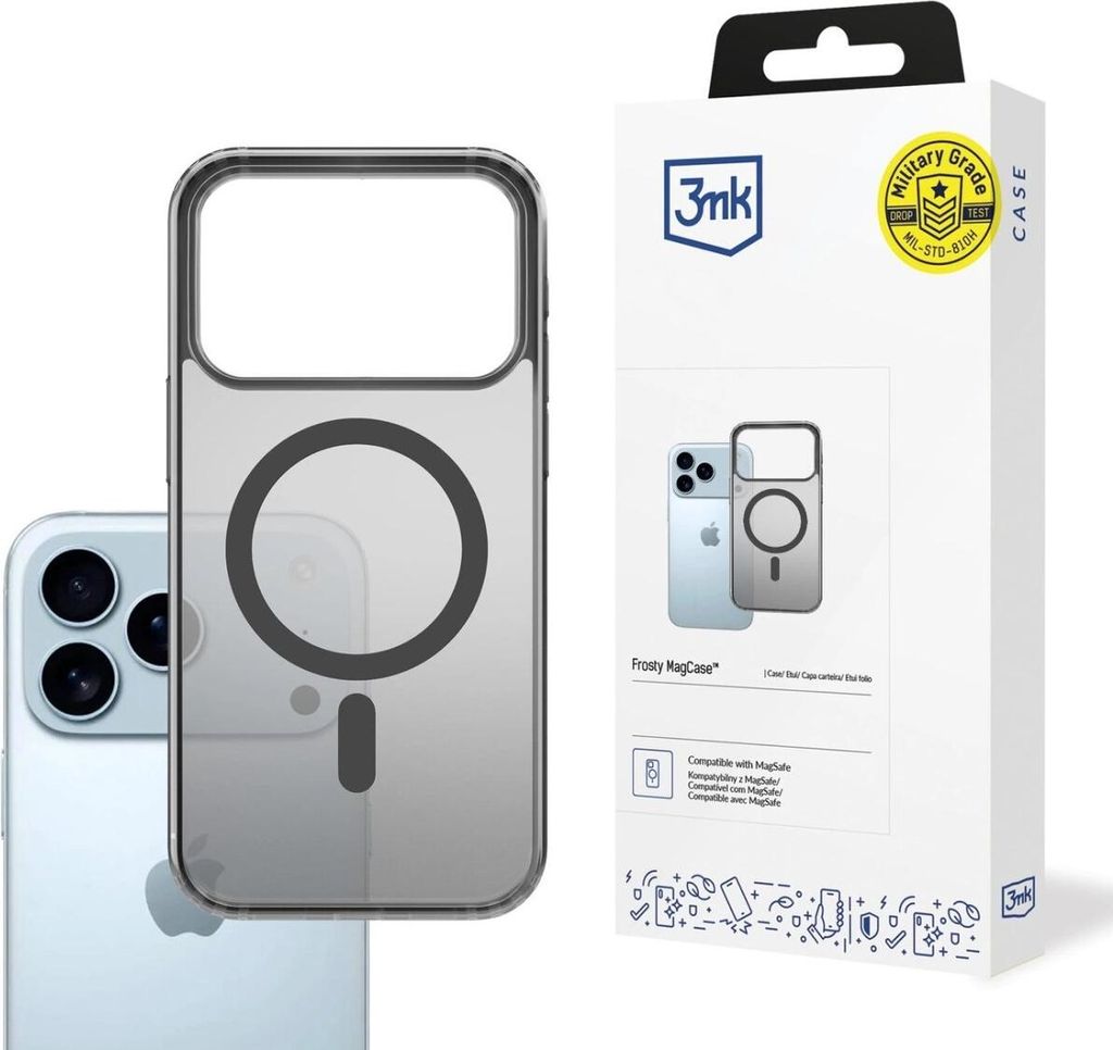 3mk Frosty MagCase Handyhülle mit Magnetring Bumper Schutzhülle kompatibel mit iPhone 17 Pro Max Schwarz