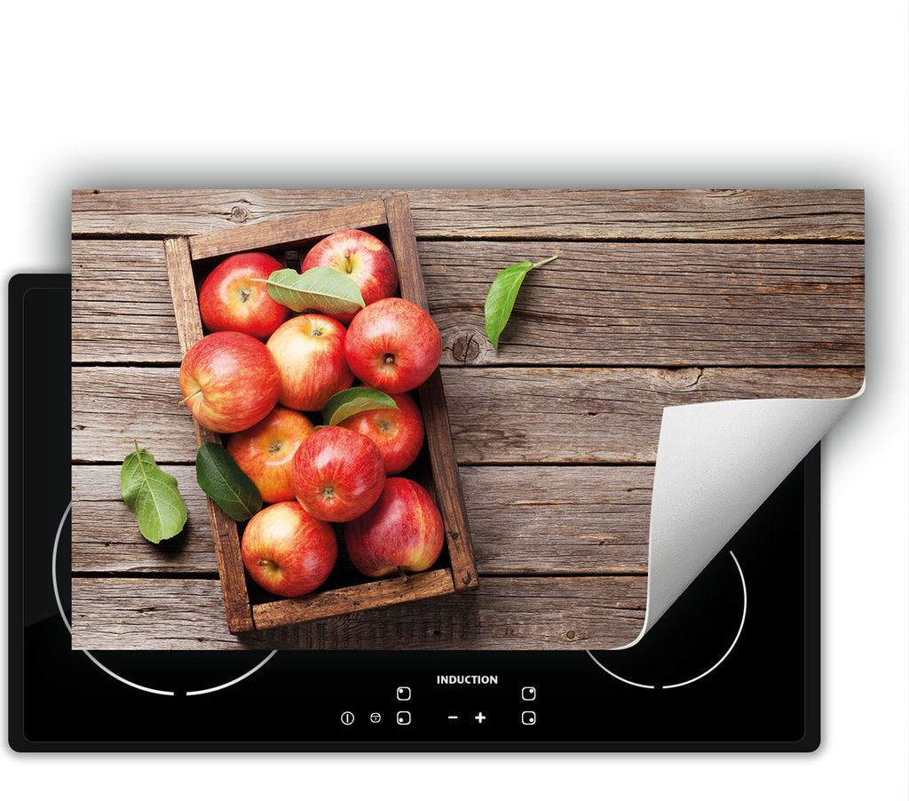 DarHaus Herdabdeckplatte 90x52 cm Anti Rutsch Matte Aufrollbar, Äpfel - Holz
