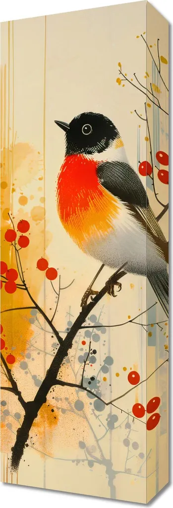Décoration Murale Rouge-gorge 20 x 60 cm - Pour Salon et Entrée Zen