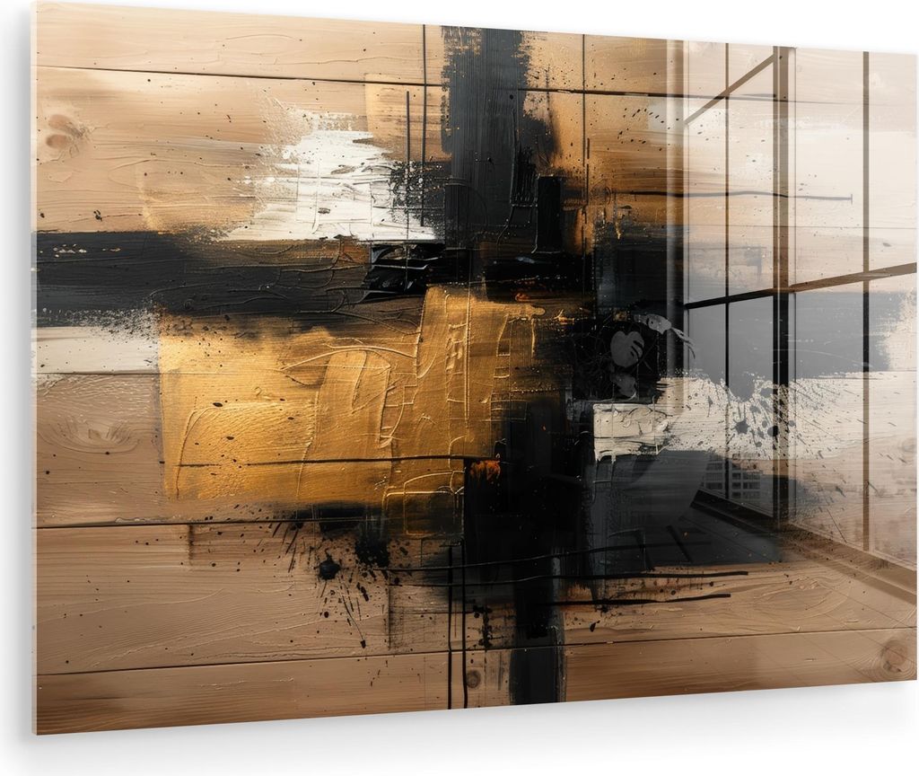 MuchoWow Glasbilder - Bilder auf Wandbild - Foto auf Glas Modern - Schwarz - Gold - Farbe 120x80 cm Wanddekoration aus Glas - Acrylglasbild - Acryl...