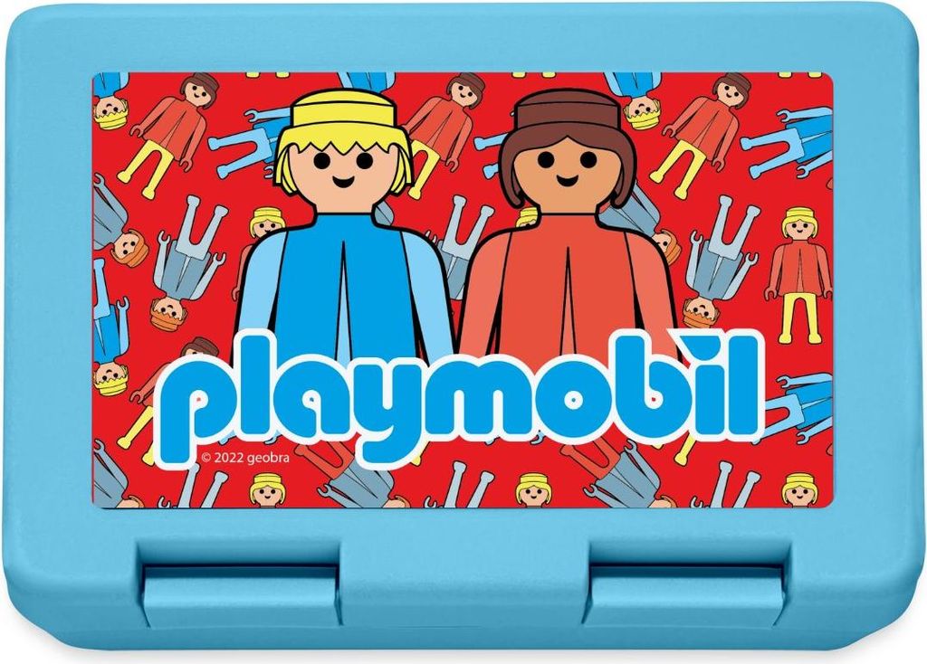 Spreadshirt PLAYMOBIL Logo Und Klassische Figuren Brotdose Lunchbox, One size, Saphirblau