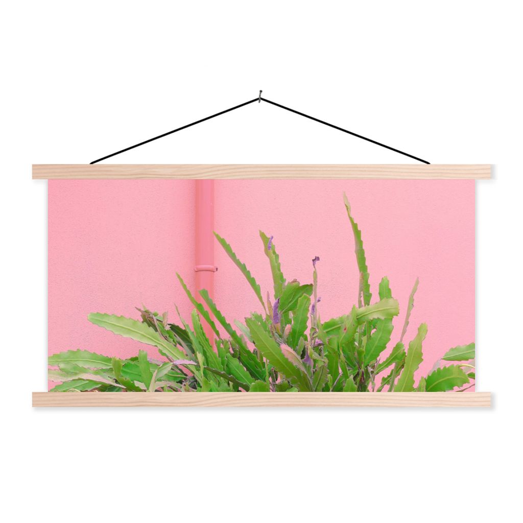 MuchoWow Textilposter Pflanze - Sommer - Rosa 60x30 cm mit holzfarbenen Rahmen - Dekoration