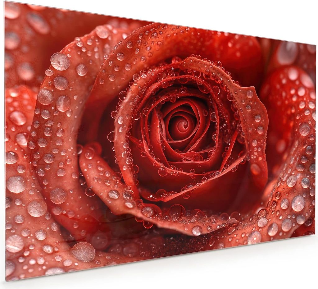 Küchenrückwand Spritzschutz Glas mit Motiv Wassertropfen Rose 40 x 40 cm