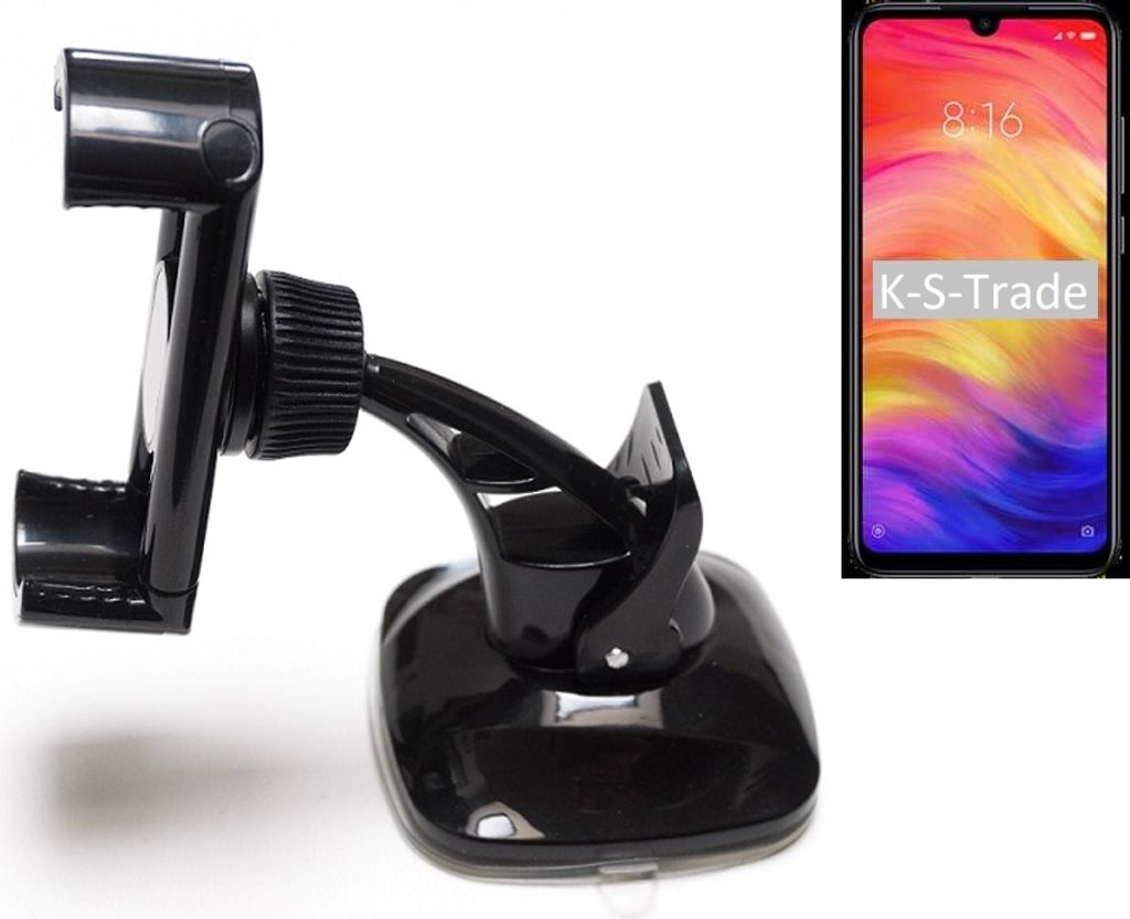 K-S-Trade kompakte Handy-Halterung Windschutzscheibe kompatibel mit Xiaomi Redmi Note 7 Global Armaturenbrett schwarz Autohalterung KFZ Halter
