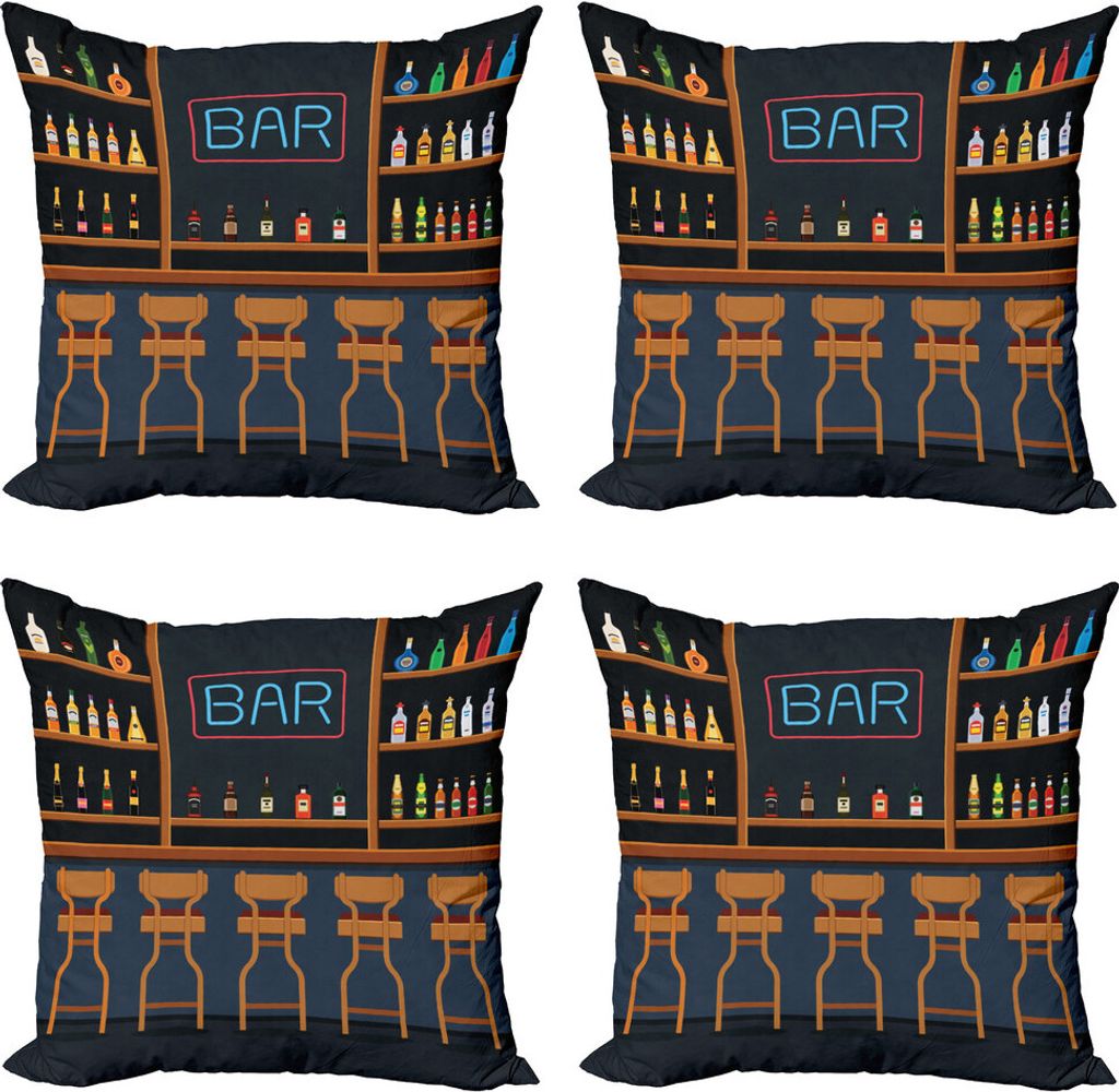 ABAKUHAUS Bar Kissenbezug Set (4 Stück), Bar Stühle Cocktailflaschen, Moderner Doppelseitiger Digitaldruck, 50 cm x 50 cm, Mehrfarbig