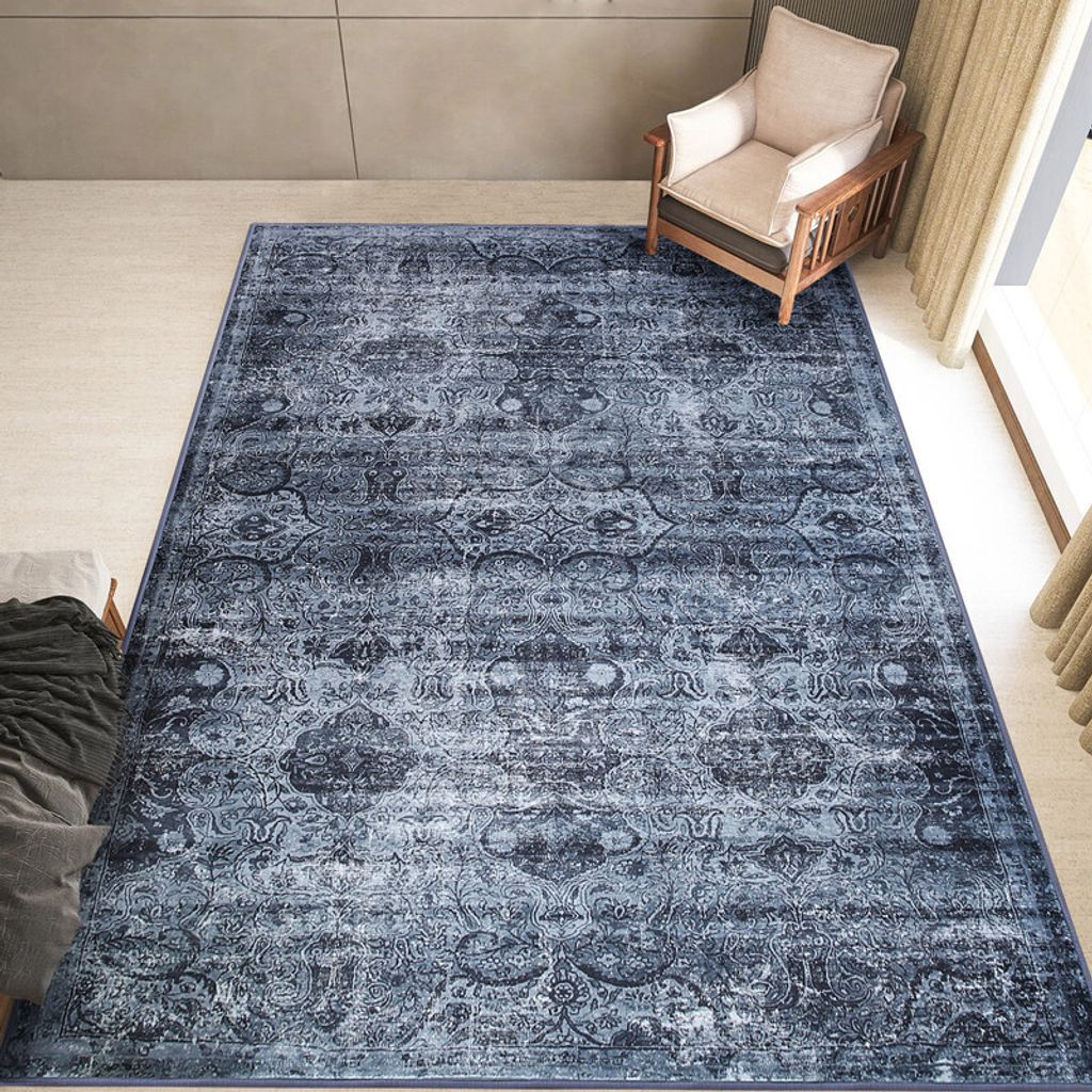 (Grau,153*242cm)Teppich Vintage Design Kurzflor Carpet Kaschmirimitat Kurzflorteppiche Antifouling Rutschfest Waschbar Weich für Wohnzimmer ...