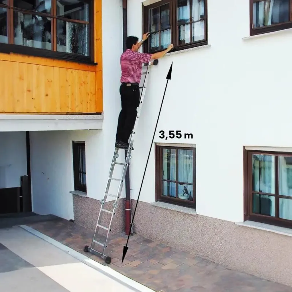 Échelle pliante 3x4 échelons 3,55 m en alu robuste avec plate-forme