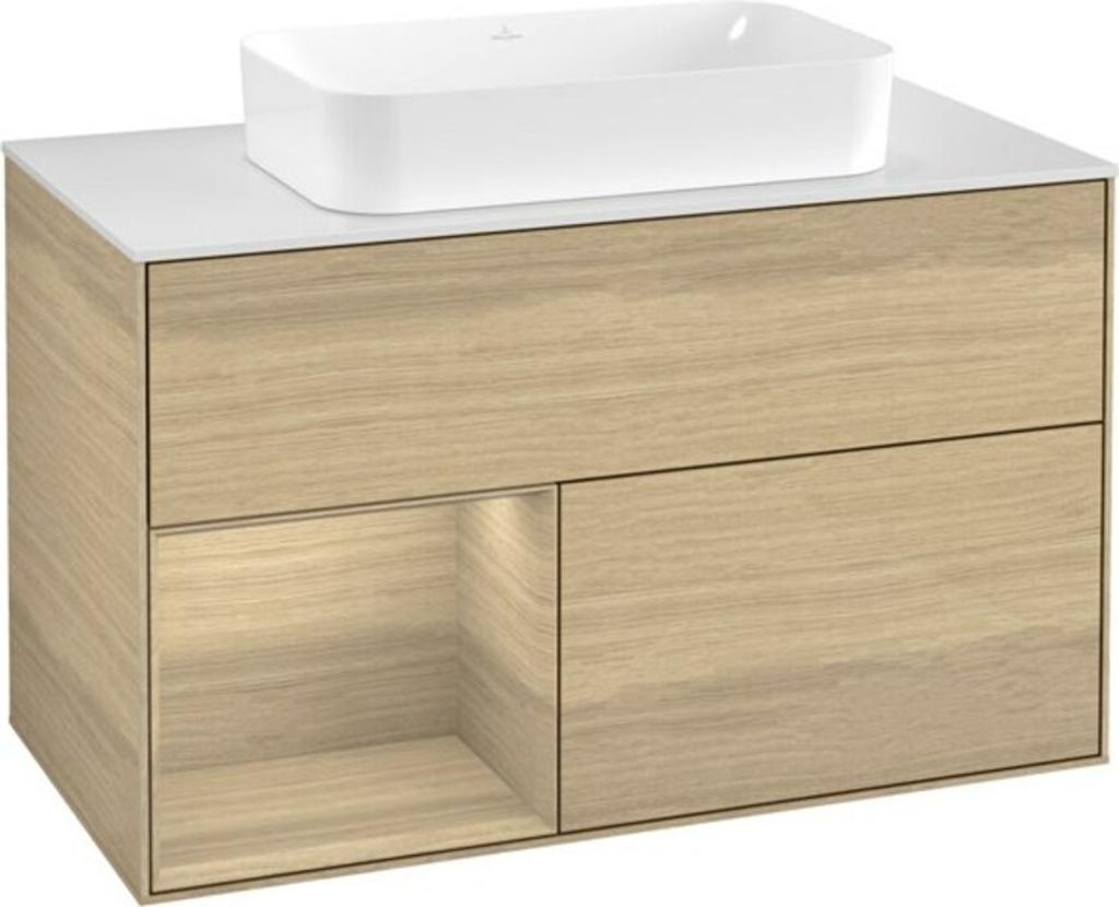 V&B Waschtischunterschrank Wandbeleuchtung Finion 100x60,3 cm, Reg li Oa ven, Oak Veneer