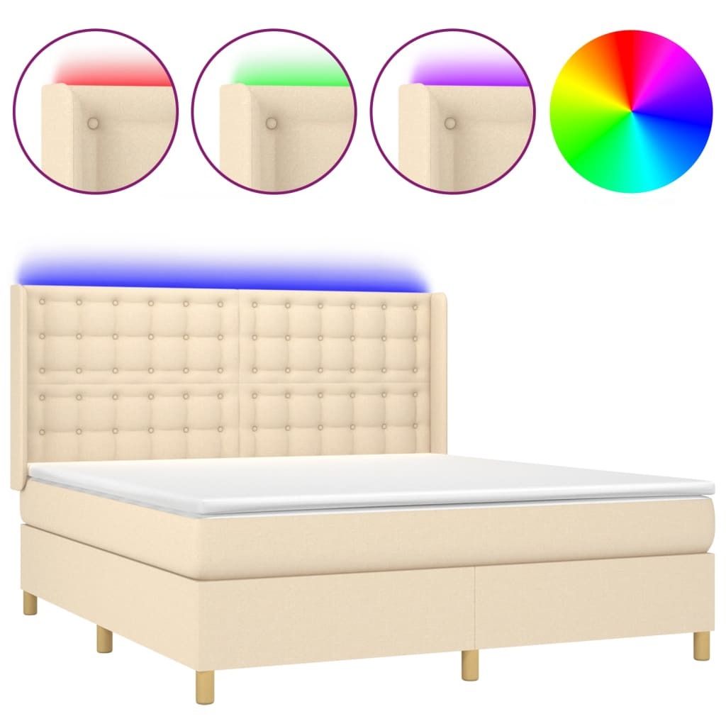 vidaXL Boxspringbett mit Matratze & LED Creme 180x200 cm Stoff