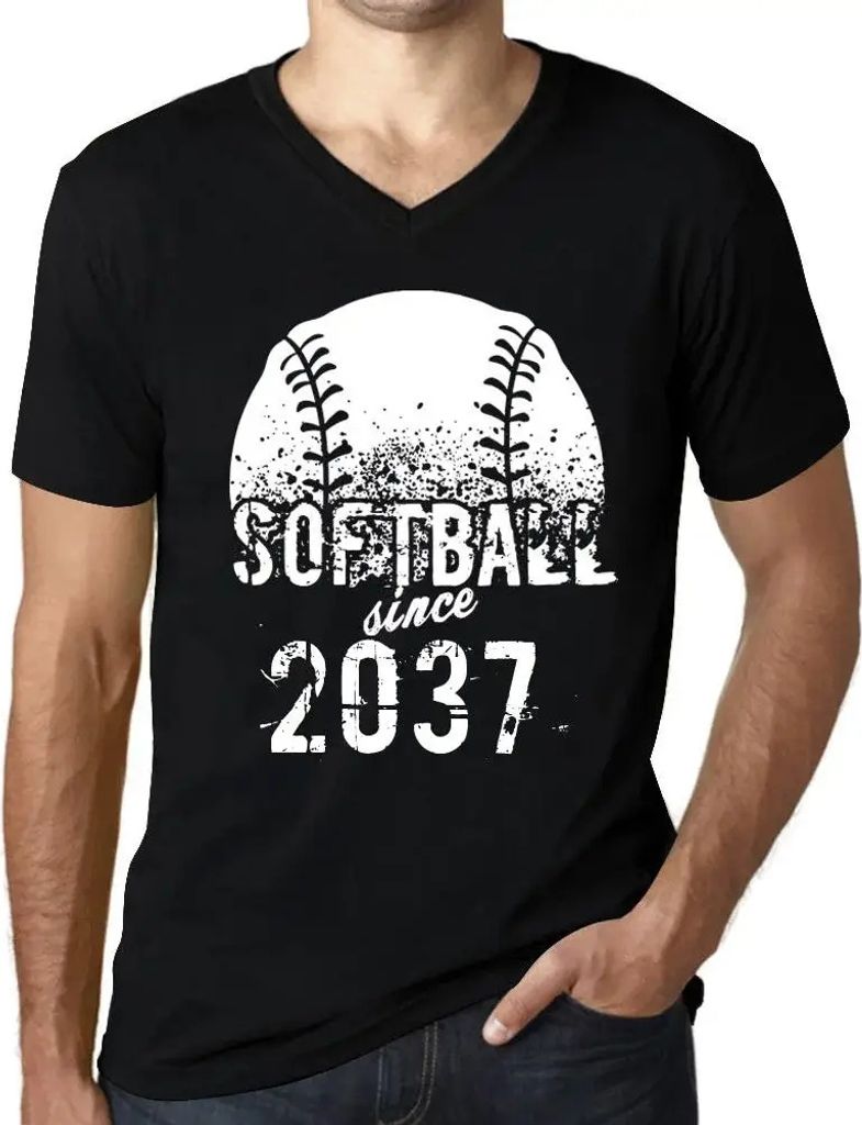 Herren Grafik T-Shirt V-Ausschnitt Softball seit 2037 – Softball Since 2037 – Öko-Verantwortlich Vintage Jahrgang Kurzarm Lustige Druck Geburt...