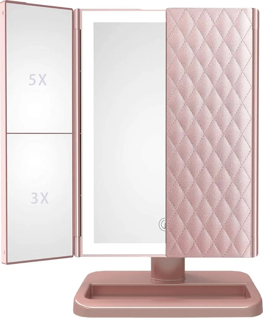 Specchio Trucco LED INF Rosa | Portatile e Resistente Pelle USB