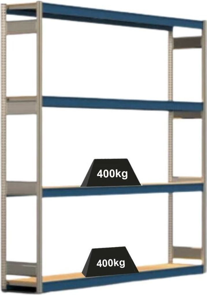 Weitspannregal ELCH Stecksystem T-Profil | Grundregal | HxBxT 250x257x40cm | 4 Ebenen | Spanplatten-Fachboden | Fachlast 400kg | Enzianblau