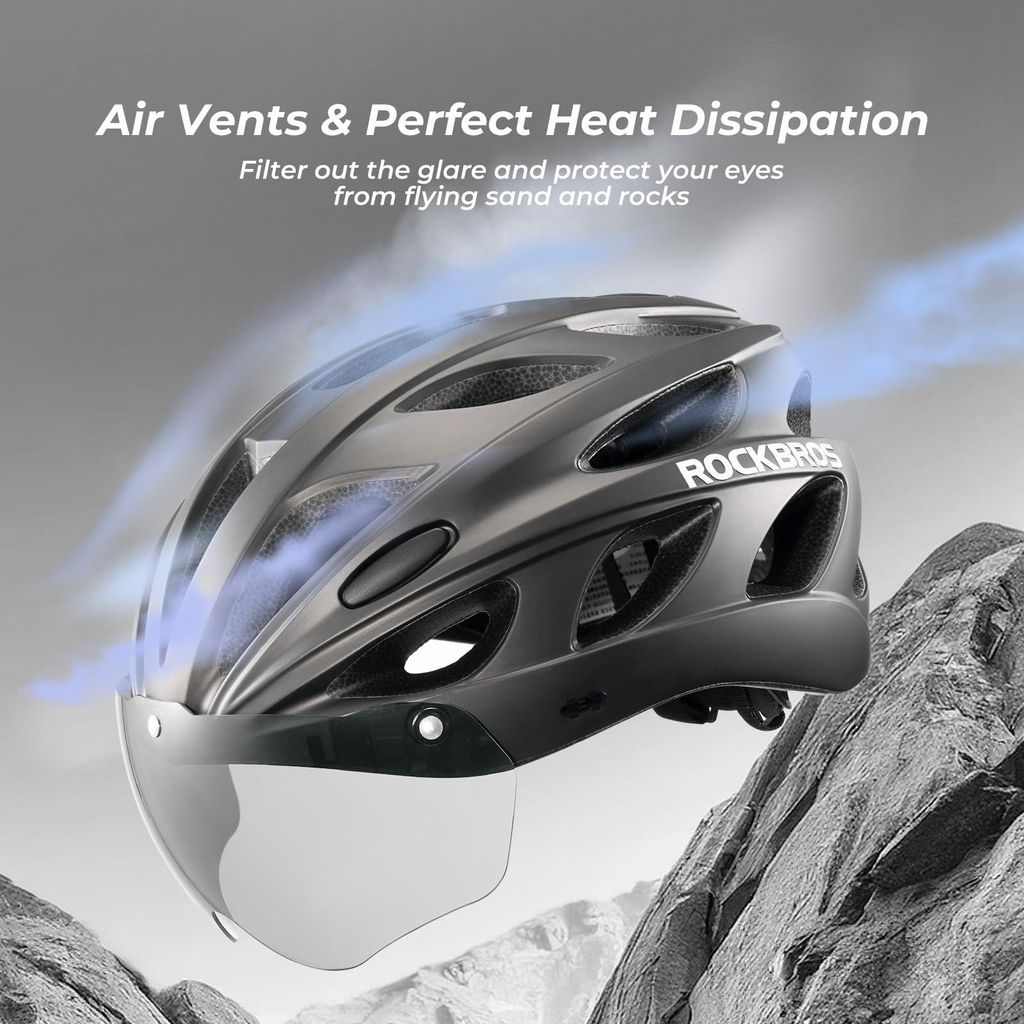 ROCKBROS Fahrradhelm mit Magnet Brillen Visier Titan 58-61CM
