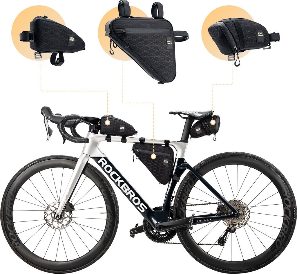 ROCKBROS 3 PCS Fahrradtasche Set Rahmen/Sattel/Lenkertasche für Fahrrad Schwarz