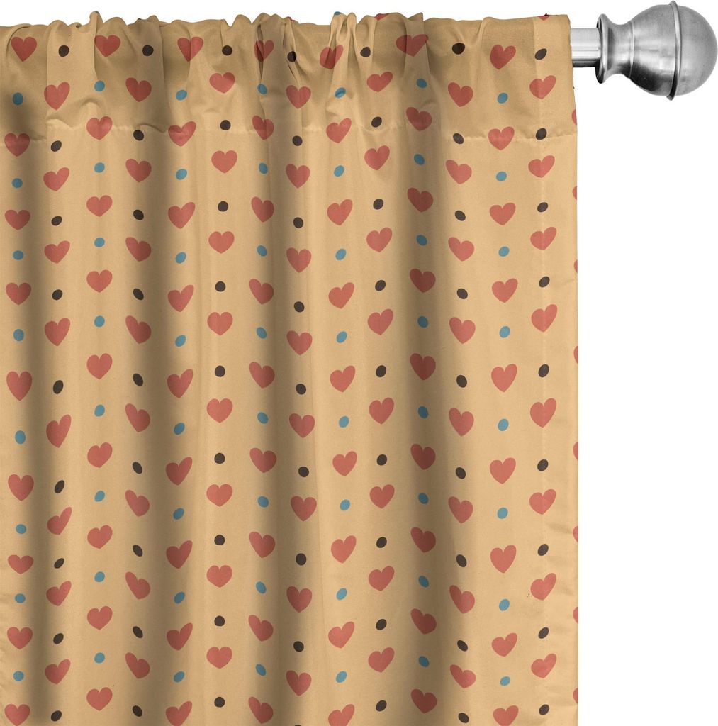 ABAKUHAUS Romantisch Vorhänge, Gardinen, Valentinstag inspiriert Liebespaar Zeichen Herzen und Retro Polka Dots, 2 Stück 75 x 175 cm, Coral Pale ...