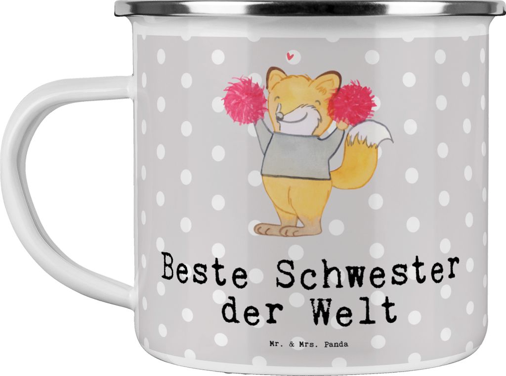 Mr. & Mrs. Panda Pott Fuchs Beste Schwester der Welt - Grau Pastell - Geschenk, Familie, Kleinigkeit, Schwesterherz, Geschenkidee, Teetasse, Emaill...