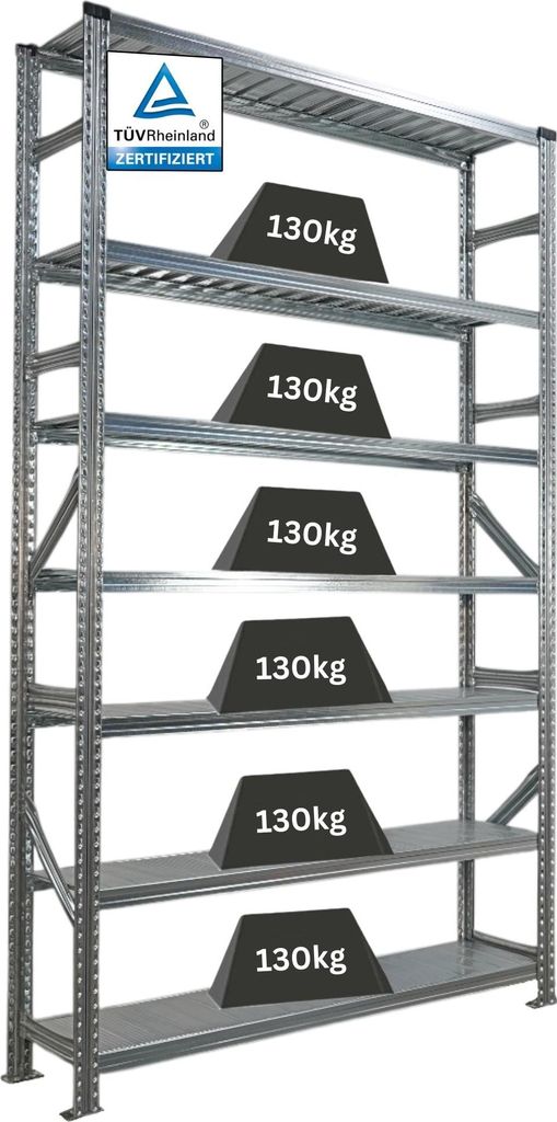 Fachbodenregal PROXIMO mit Stecksystem | Grundregal | HxBxT 250x150x32cm | 7 Ebenen | Beidseitig nutzbar | Verzinkt