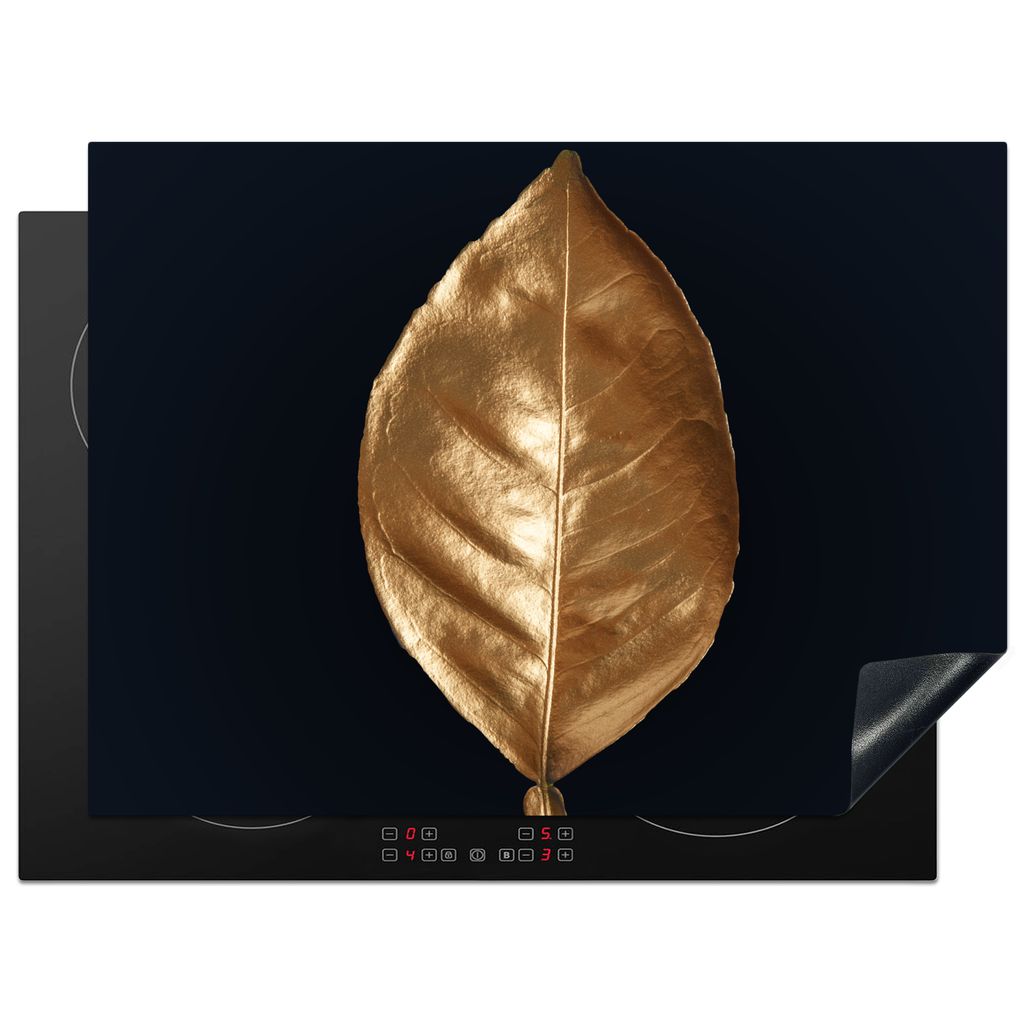 KitchenYeah Herdabdeckplatte Blätter - Chic - Gold - Pflanzen - Schwarz , 70x52cm, Küche Deko, Glaskeramikkochfeld Herdabdeckung, Abdeckplatte ...