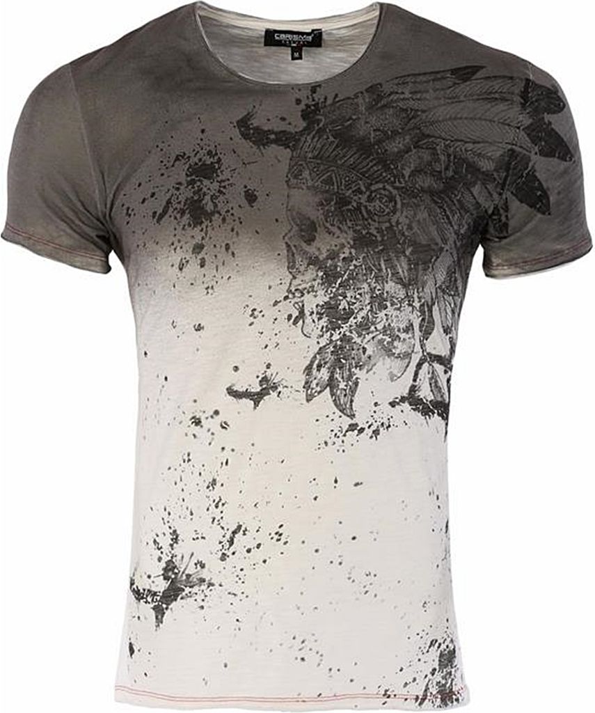 Brandneu Designer T-Shirt CARISMA Dunkelgrau Indian-Skull-Print CRM4476 M