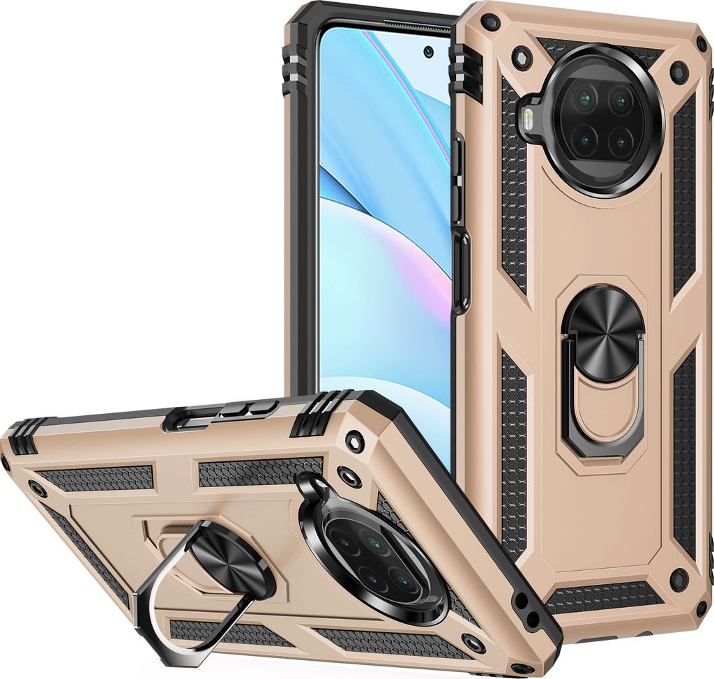 LaimTop Schutzhülle für Xiaomi Mi 10T Lite, Dual Layer Robust Militäre Fallschutz Hülle mit Ringhalterung Ständer Gold