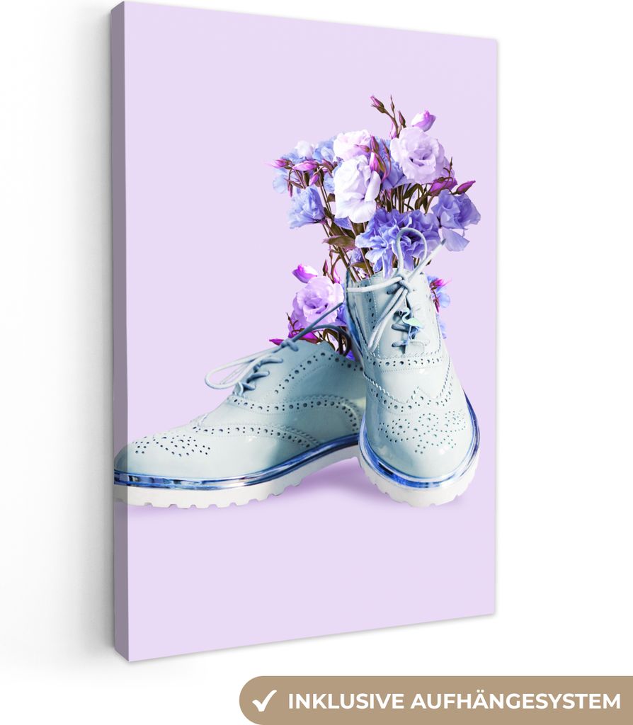 OneMillionCanvasses - Leinwandbilder - 90x140 cm, Schuhe - Blumen - Lila - Blau, Wandbilder Kunstdruck Wanddekoration - Foto auf Leinwand - Gemä...