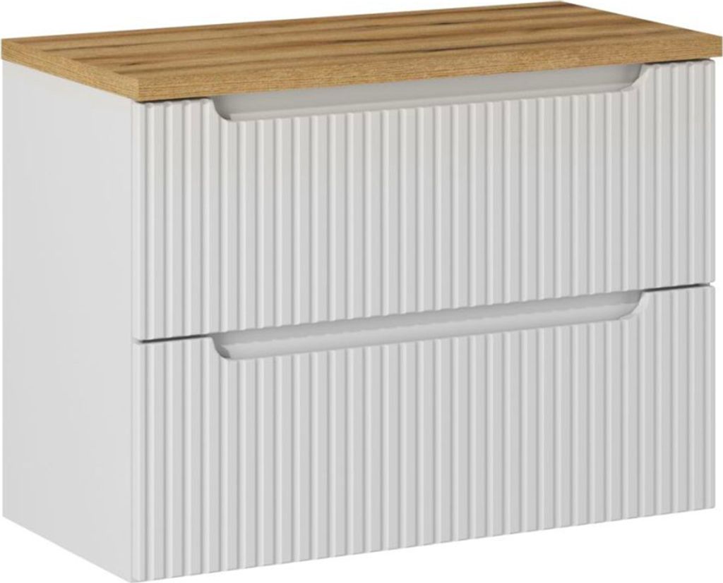 Waschtischunterschrank 80.4cm Riva mit 2 Schubladen, Weiß und Holzoptik