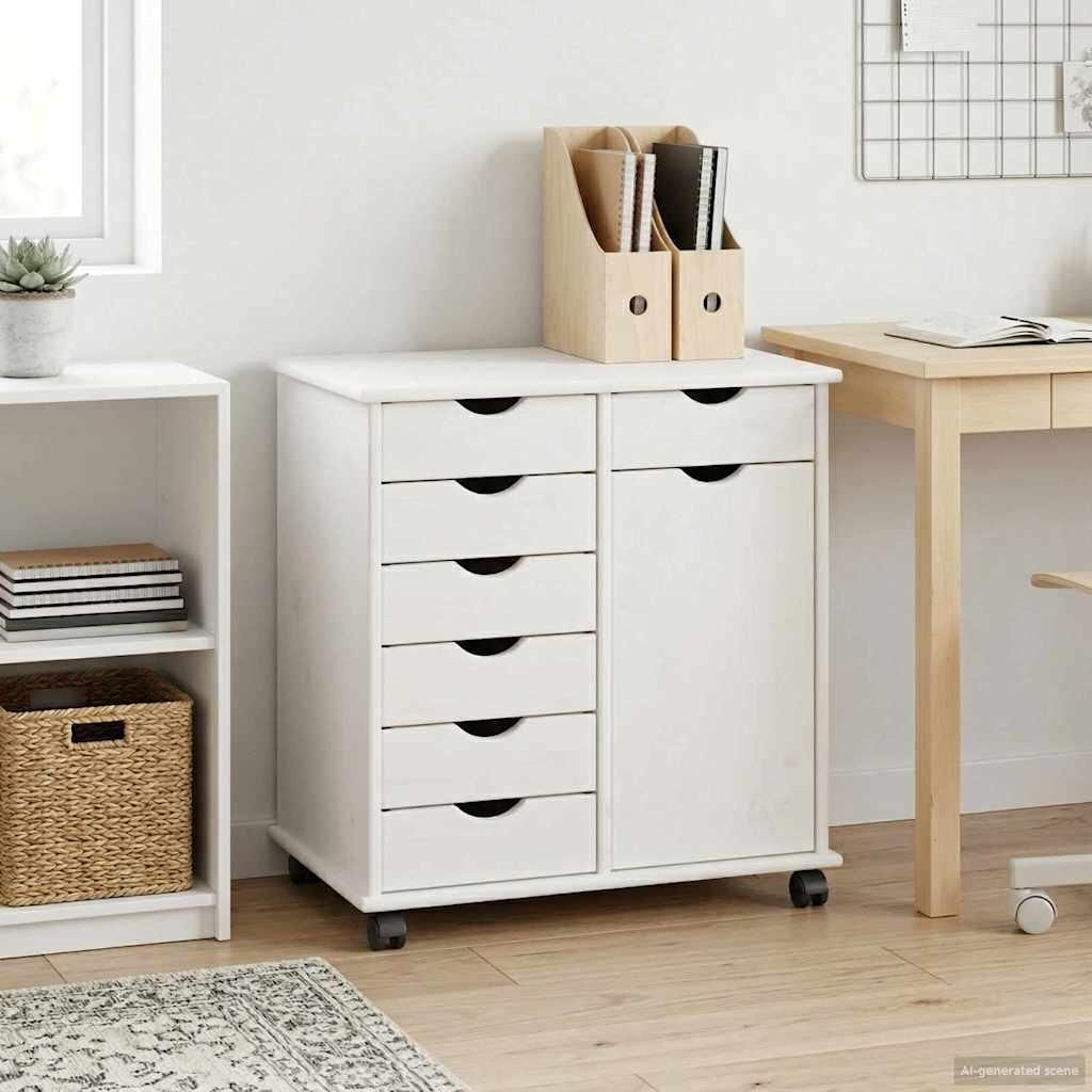 "Neues Produkt" Rollschrank - CLORIS - Mit Rad Weiß 63,5x39x65,5 cm Massivholz Kiefer - Kommoden V2950