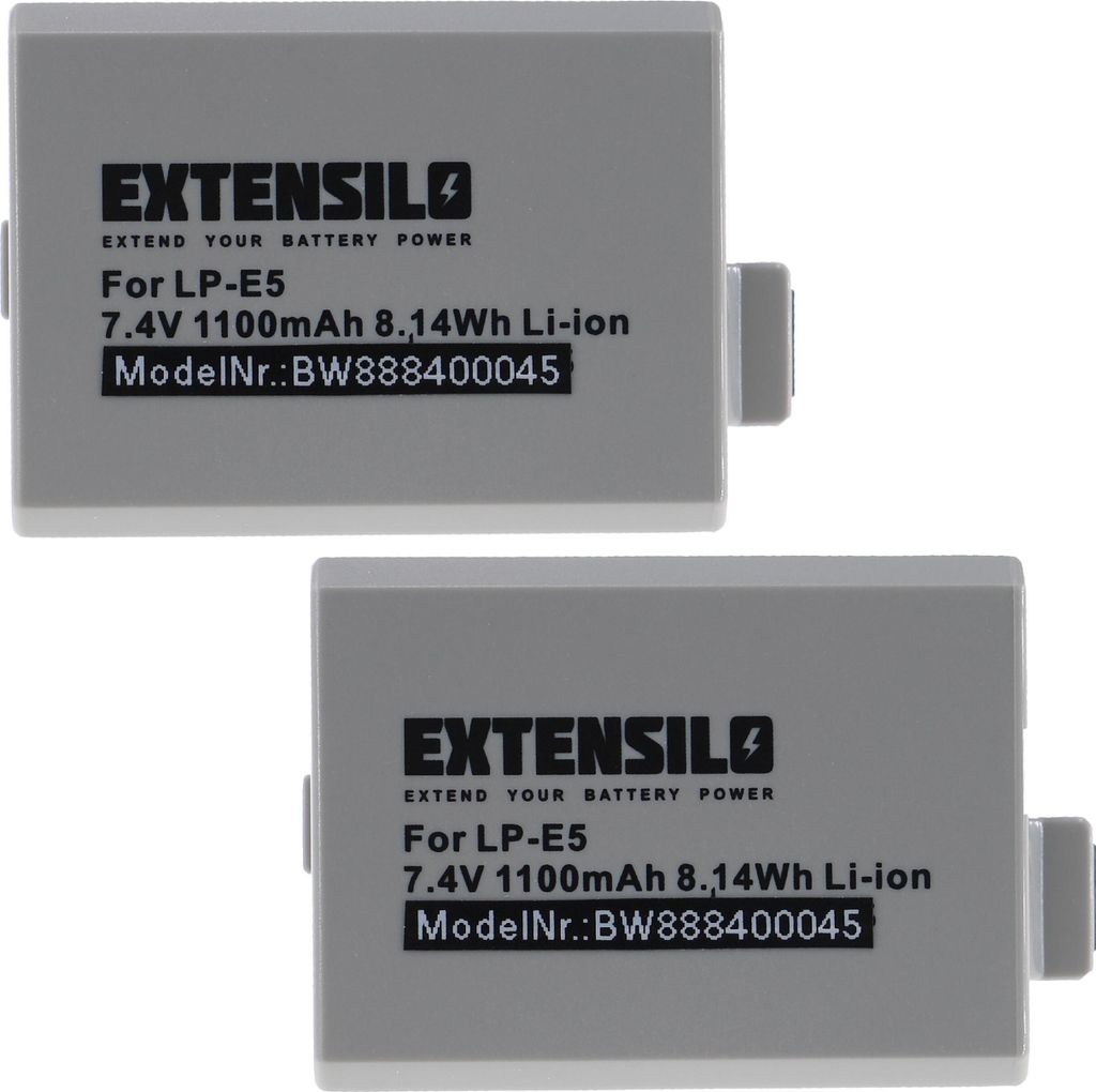 EXTENSILO 2x Akku Ersatz für Canon LP-E5, LC-E5 für Kamera (1100 mAh, 7,4 V, Li-Ion)