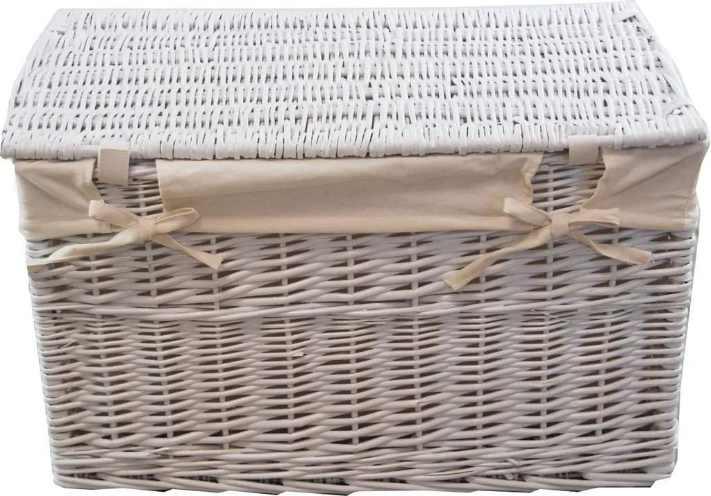 Panier à linge anti-odeur en osier blanc rectangulaire avec couvercle - 4