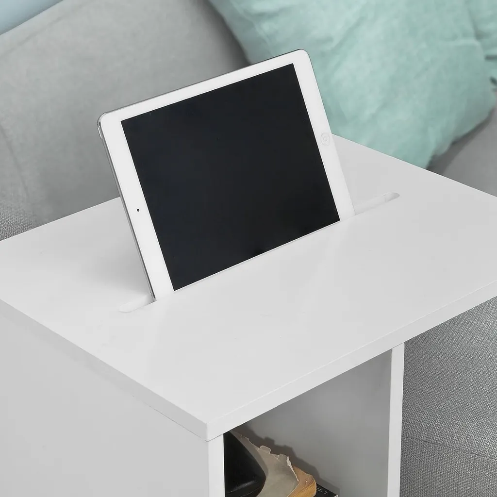 Table basse en C avec support tablette intégré, couleur blanc SoBuy - 4