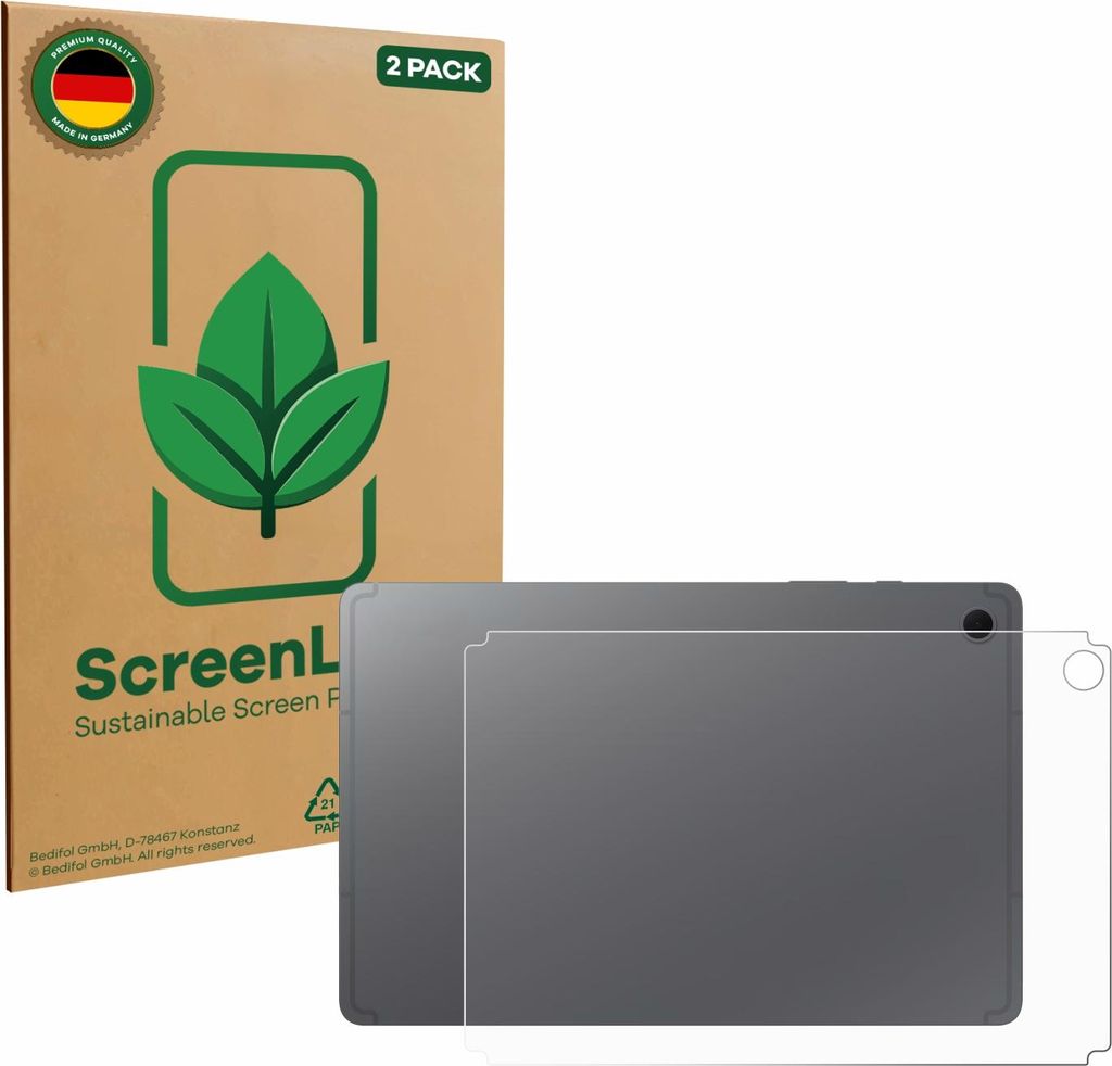 2x ScreenLeaf Schutzfolie für Samsung Galaxy Tab S10 Lite (Rückseite) nachhaltiger Displayschutz Display Schutz Folie Klar Transparent