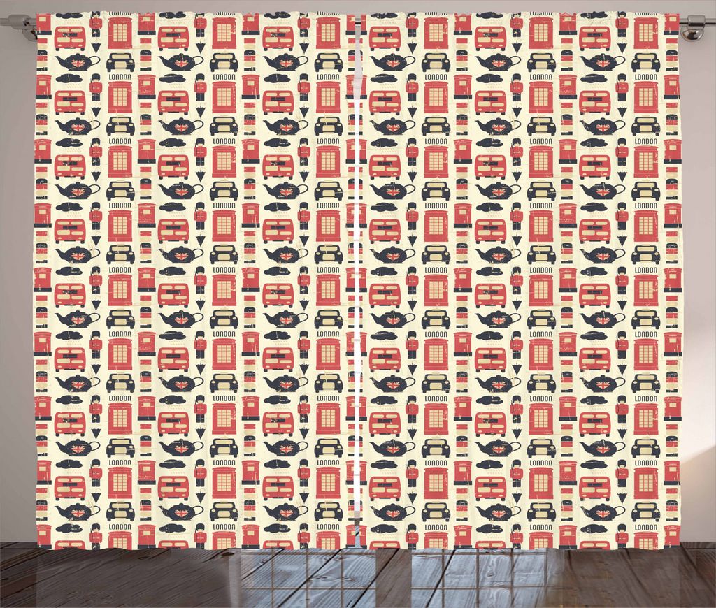 ABAKUHAUS London Rustikaler Gardine, Grunge Vintage Grafik, Schlafzimmer Kräuselband Vorhang mit Schlaufen und Haken, 280 x 225 cm, Zinnoberrot Sc...